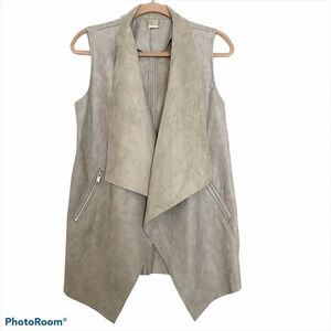 TAHARI Faux/Vegan Leather Droped Collar Open Vest